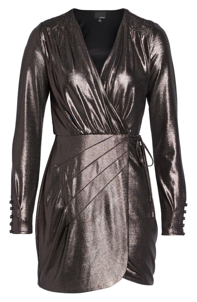 Greylin Lily Metallic Wrap Minidress, Alternate, color,