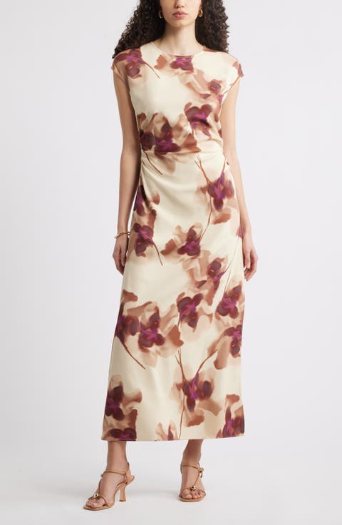 Drape Cap Sleeve Maxi Dress