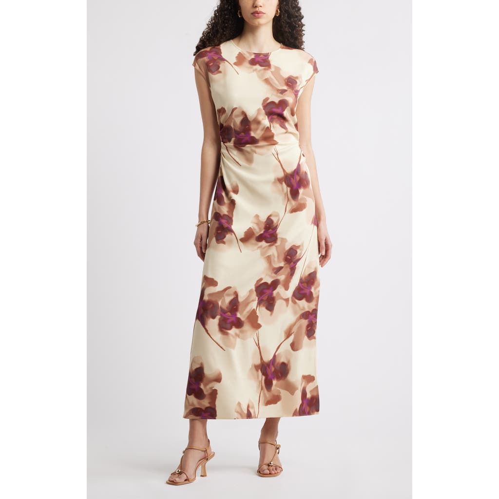 Nordstrom Drape Cap Sleeve Maxi Dress In Yellow- Tan Dancing Poppy