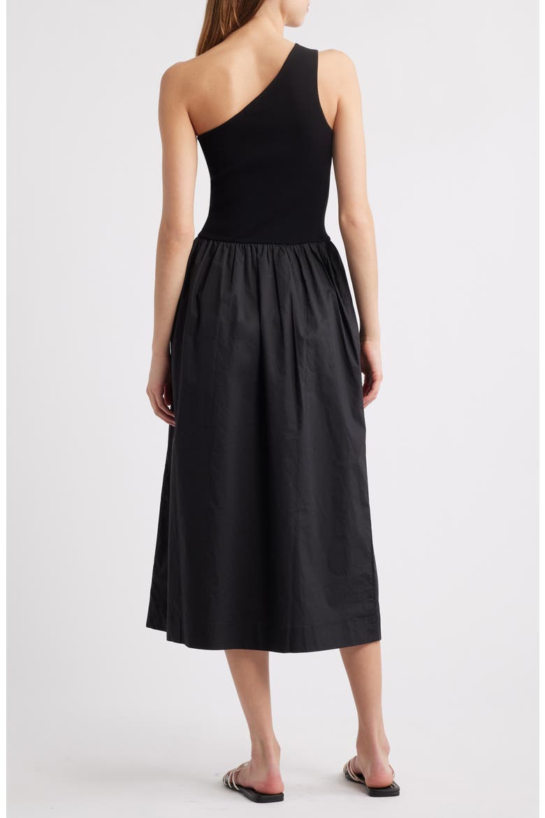 Anita One-Shoulder Mixed Media Midi Dress, Alternate, color, BLACK
