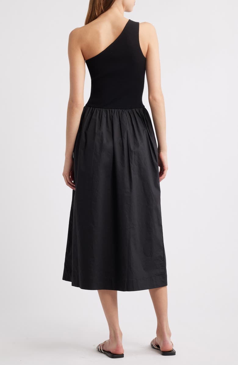 Rails Anita One-Shoulder Mixed Media Midi Dress, Alternate, color, Black