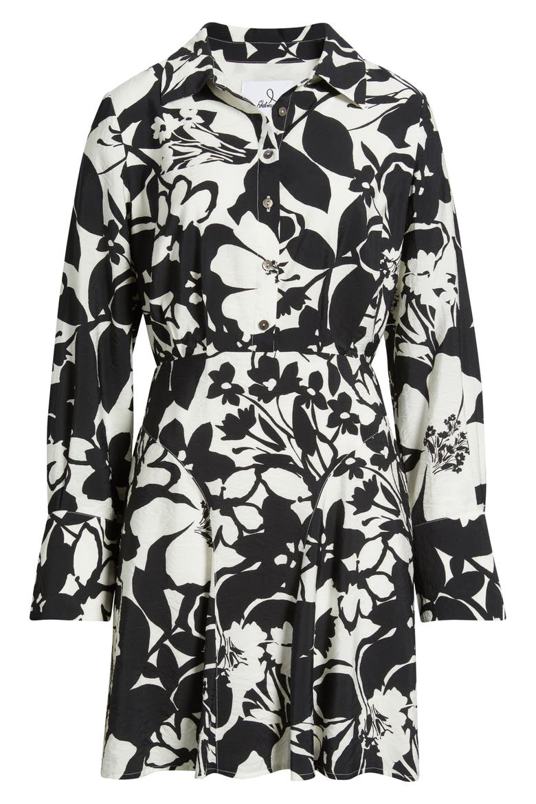 Stencil Floral Long Sleeve Shirtdress, Alternate, color, BLACK/ WHITE