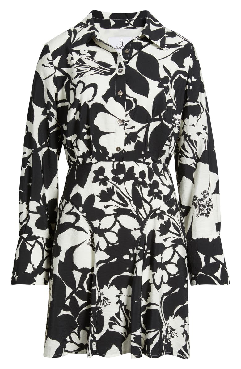 Sam Edelman Stencil Floral Long Sleeve Shirtdress, Alternate, color, Black/ White