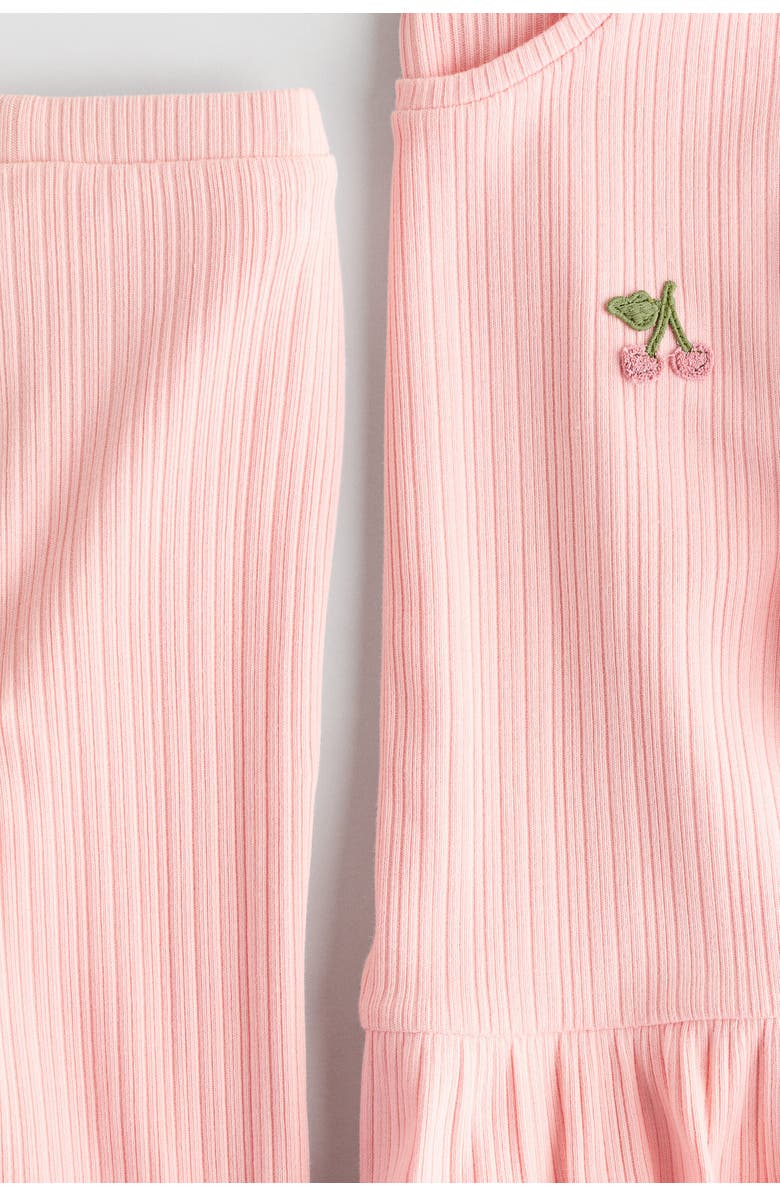 H&M 2-piece Ribbed Set, Alternate, color, Light Pink/Cherries