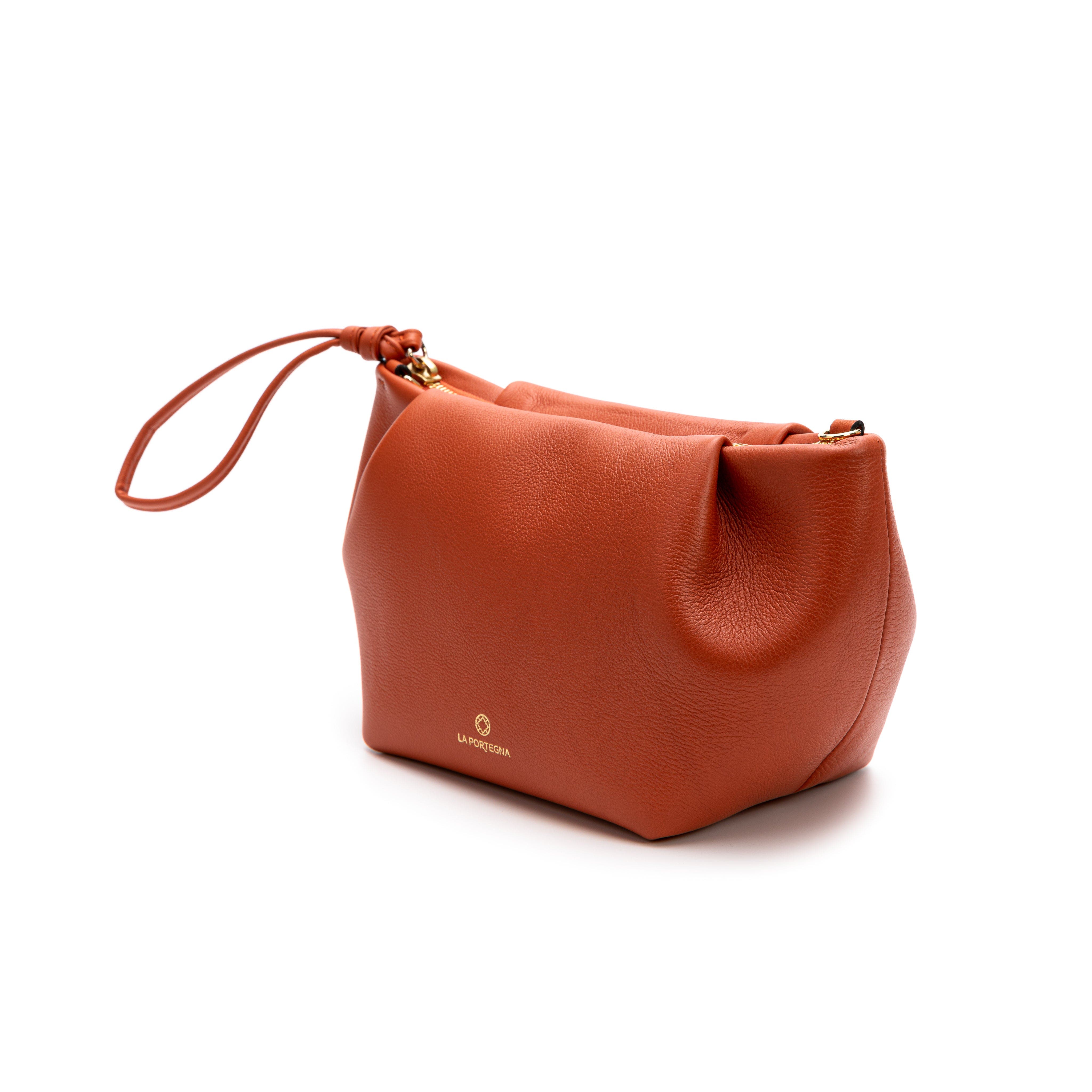 LA PORTEGNA Martita Small Leather Clutch Bag With Shoulder Strap, Alternate, color, Oxide