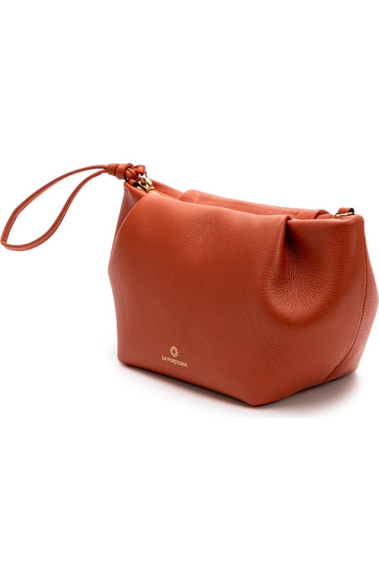 LA PORTEGNA Martita Small Leather Clutch Bag With Shoulder Strap, Alternate, color, Oxide