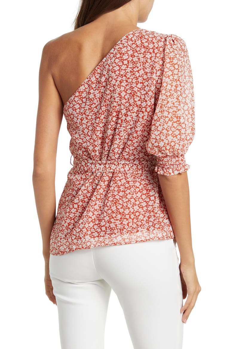 One Shoulder Blouse, Alternate, color, RUST DITSY