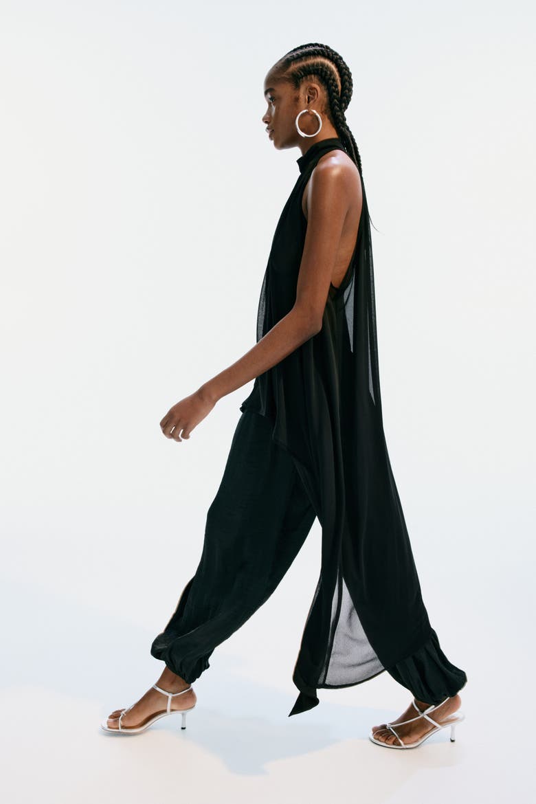 Draped-panel Balloon Trousers, Alternate, color, Black