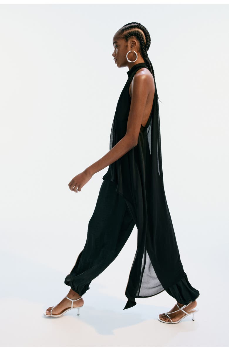 H&M Draped-panel Balloon Trousers, Alternate, color, Black