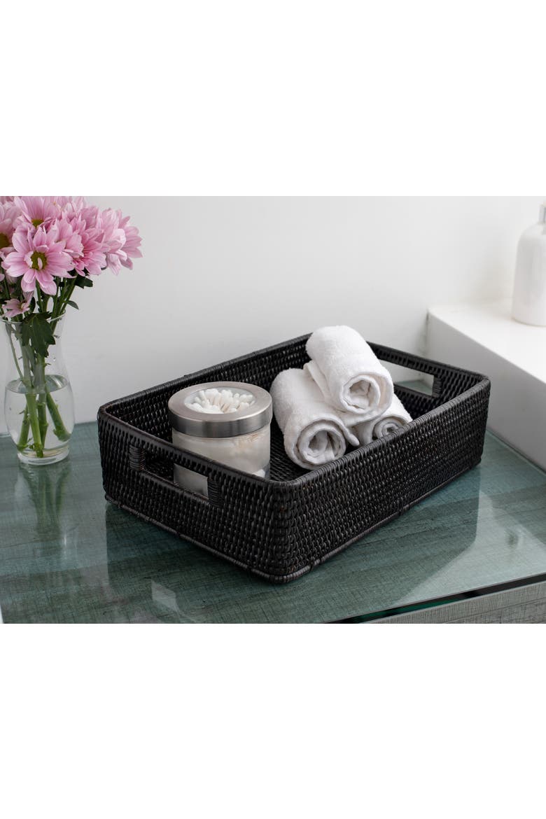 Rectangular Rattan Storage Basket, Rounded Corners, Alternate, color, Tudor Black