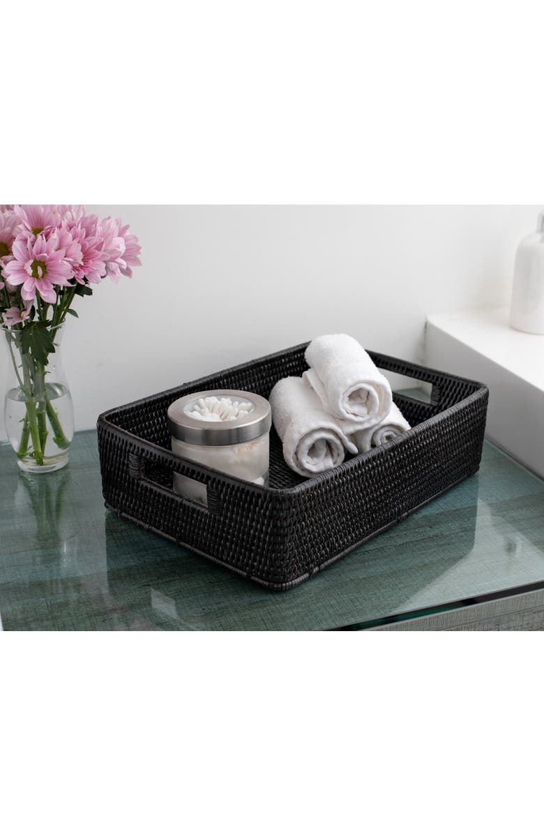 Artifacts Trading Company<sup>™</sup> Artifacts Rattan Rectangular Storage Basket with Rounded Corners, Alternate, color, Tudor Black