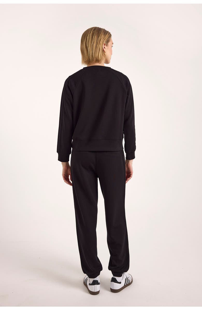 Brodie Pure Cashmere Stripe Sleeve Crew Neck Sweatshirt, Alternate, color, Black