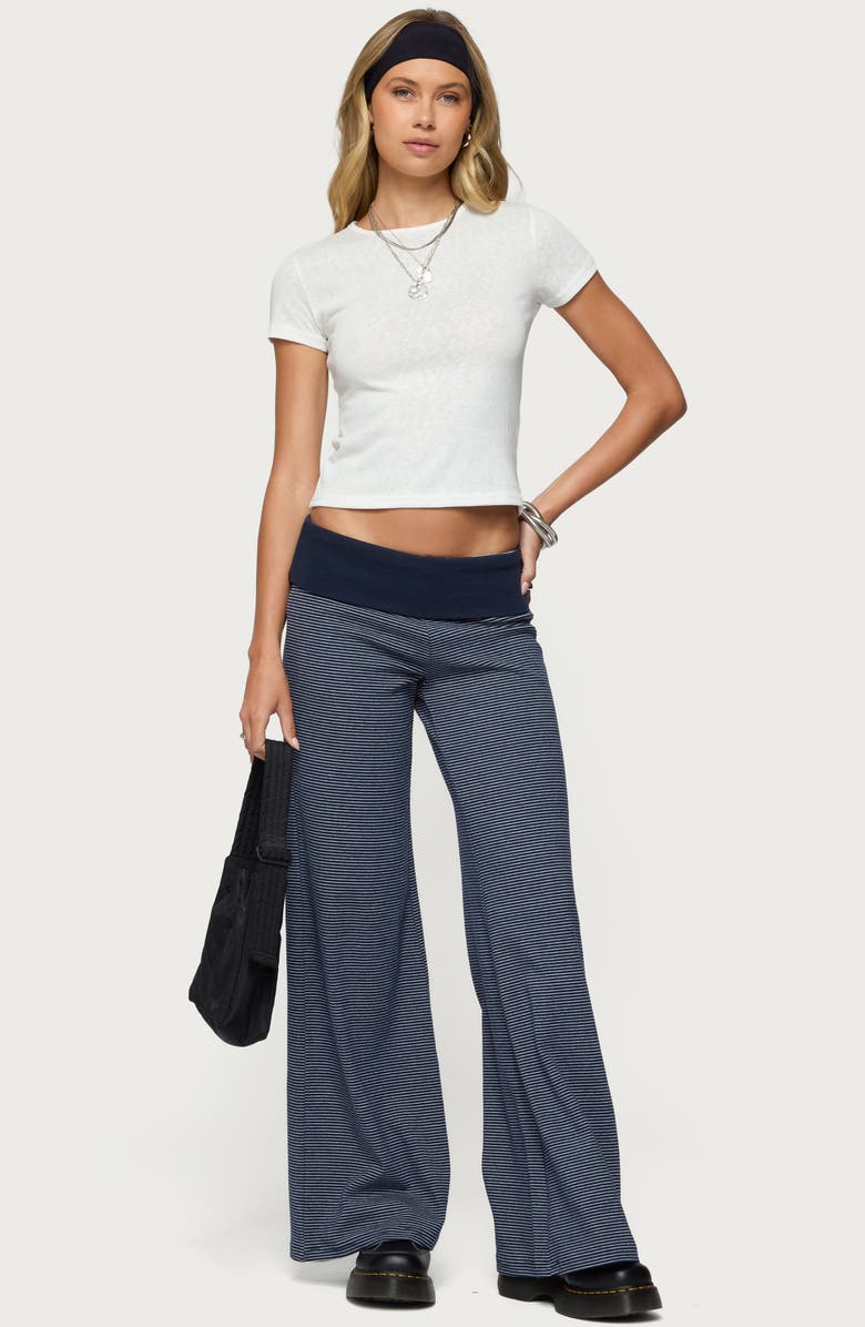 EDIKTED Amarna Stripe Foldover Pants, Alternate, color, Navy-And-White