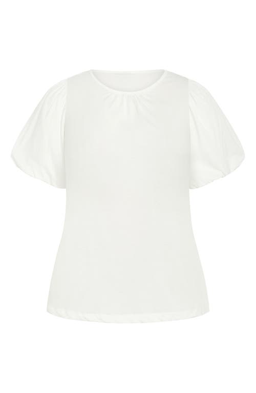 City Chic Leona Puff Sleeve Top In White