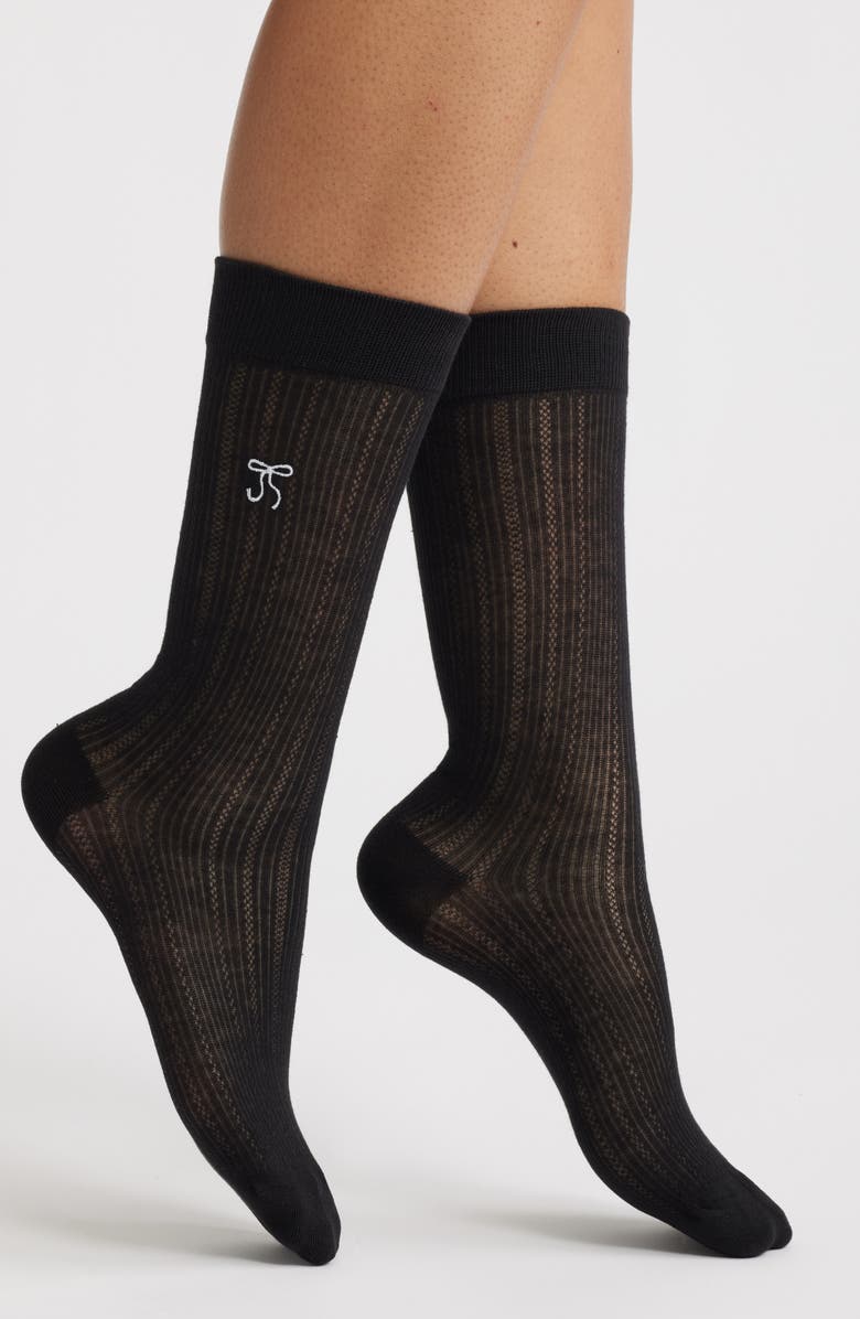 HIGH HEEL JUNGLE Kate Pointelle Bow Crew Socks, Main, color, Black