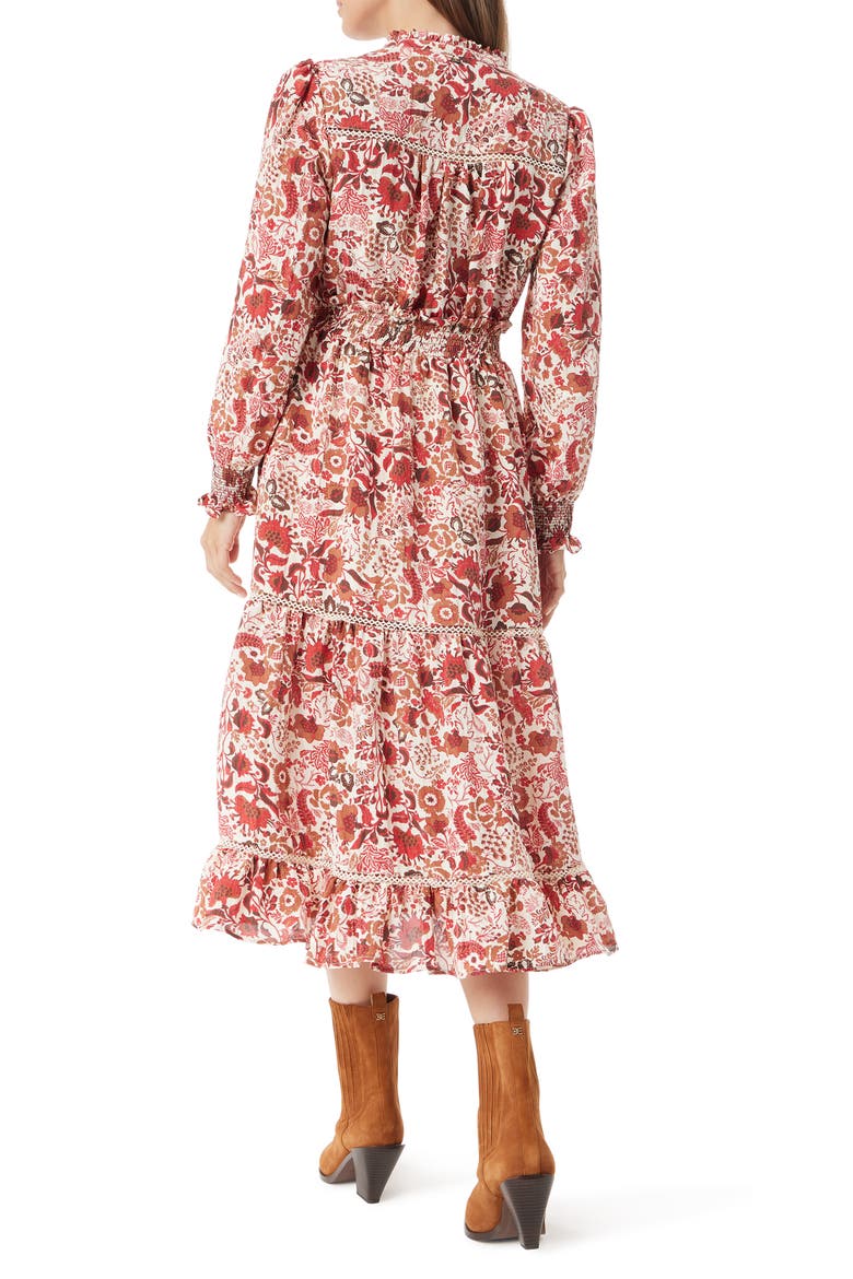 Maya Floral Lace Inset Long Sleeve Midi Dress, Alternate, color, SEEDPEARL-CHELSEA BOUQUET