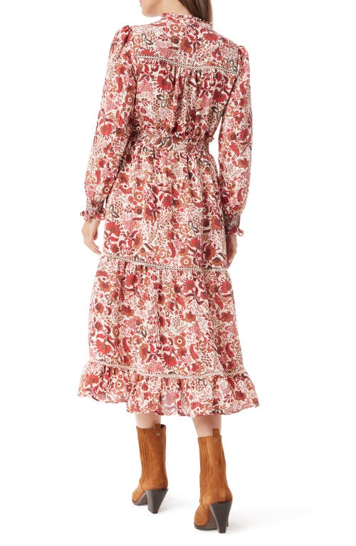 Sam Edelman Maya Floral Lace Inset Long Sleeve Midi Dress In Seedpearl-chelsea Bouquet