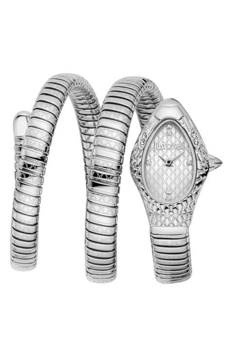 Snake Vetra Wraparound Silvertone Bracelet Watch, 20mm x 34.5mm