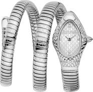 Just Cavalli Snake Vetra Wraparound Silvertone Bracelet Watch, 20mm x 34.5mm