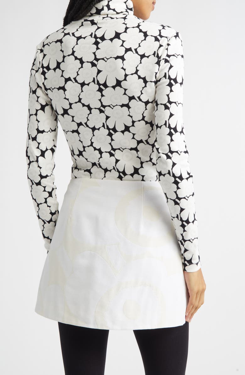Marimekko Emali Unikko Rib Jersey Turtleneck Top, Alternate, color, White