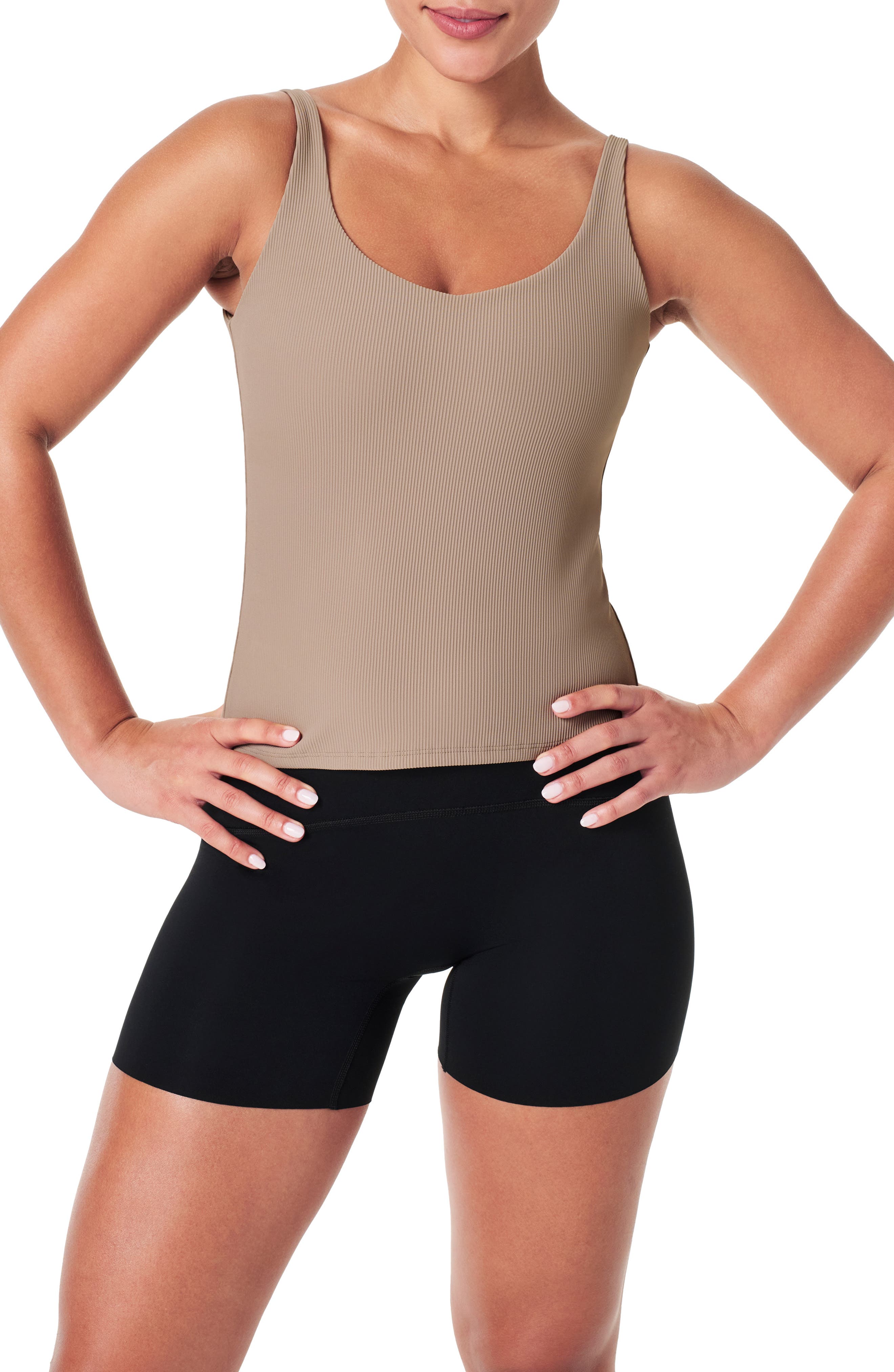 Spanx ® Contour Rib 2-in-1 Tank Top In Brown