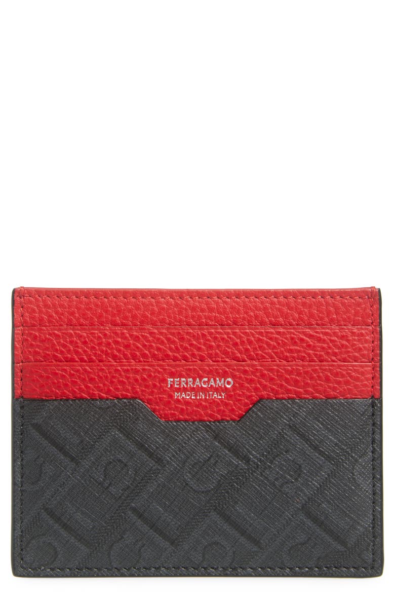 FERRAGAMO Gancio Monogram Leather Card Case, Main, color,