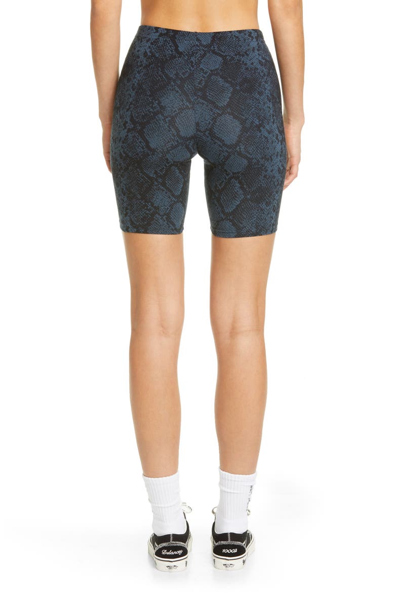x Sandy Liang Snake Print Stretch Cotton Bike Shorts, Alternate, color, MIDNIGHT NAVY