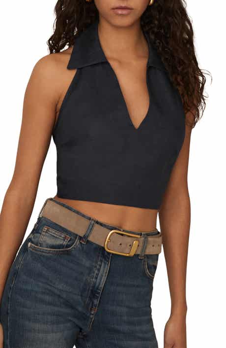 Reiss Cara Halter Tie Back Crop Top