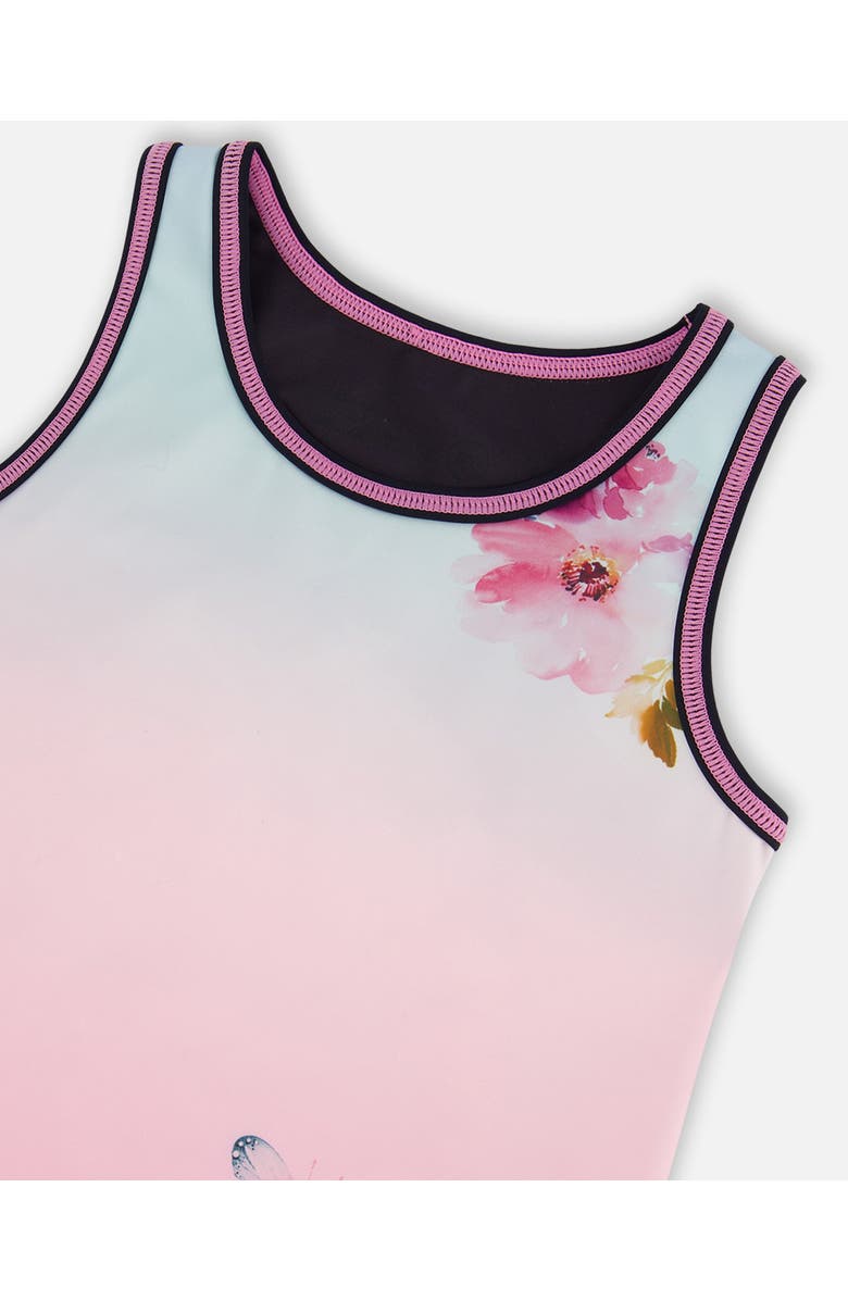 Deux par Deux Little Girl's Athletic Tank Gradient Pink Printed Big Flowers, Alternate, color, 