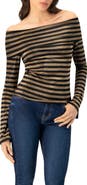 IVONNE Bardot Neckline Striped Long Sleeve Blouse