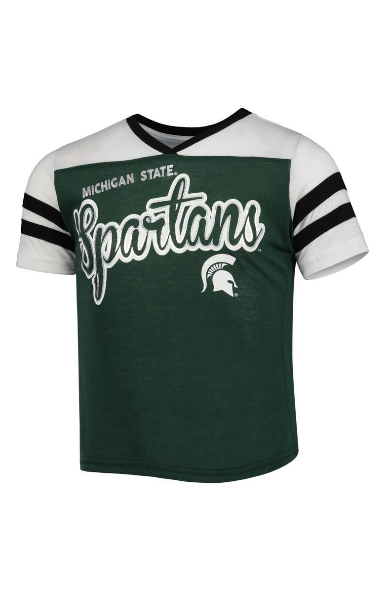 COLOSSEUM Girls Youth Colosseum Green Michigan State Spartans Practically Perfect Striped T-Shirt, Alternate, color, 