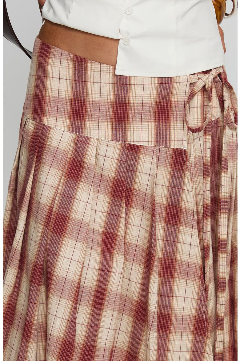 Norie Pleated Cotton Wrap Skirt, Alternate, color, RED PLAID
