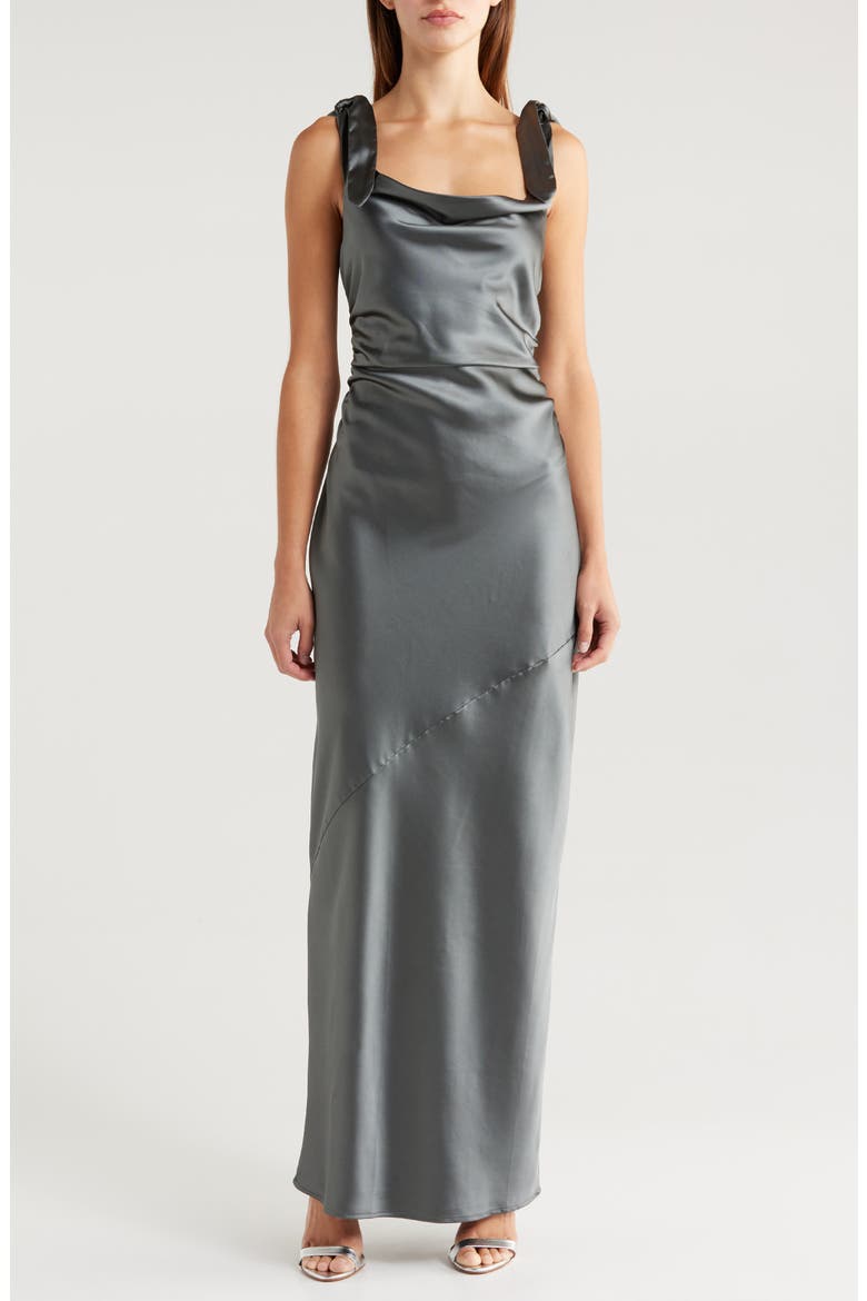 Selma One-Shoulder Satin Gown, Main, color, STEEL GRAY