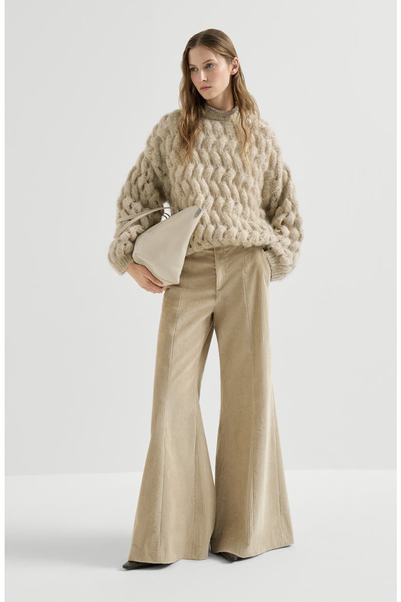 Dazzling zigzag cables sweater in mohair and wool, Alternate, color, Sand