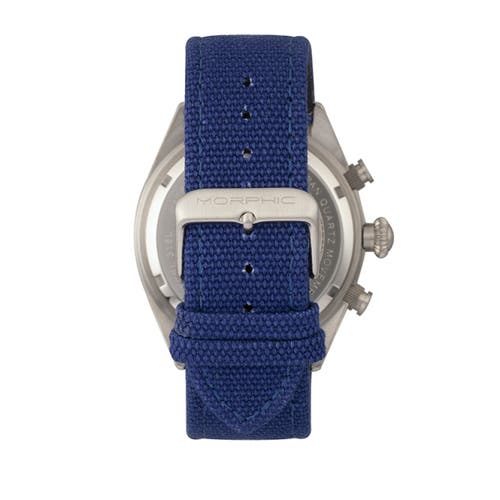 Morphic M53 Series Chronograph Fiber-weaved Leather-band Watch W/date In Silver/blue