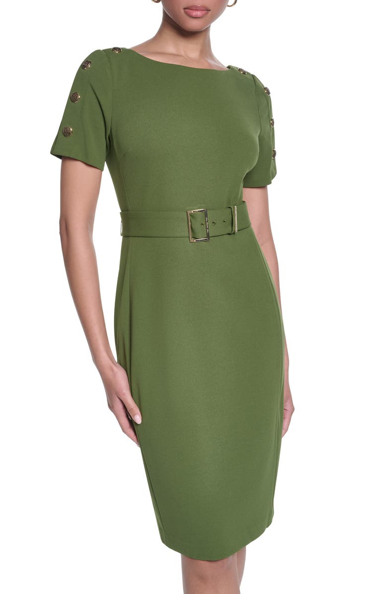 KARL LAGERFELD Belted Scuba Crepe Sheath, Alternate, color, 