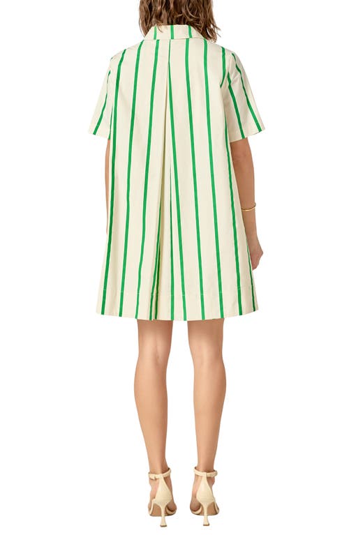 English Factory Striped Kaftan Mini Dress In Cream Green Stripe In Green Multi