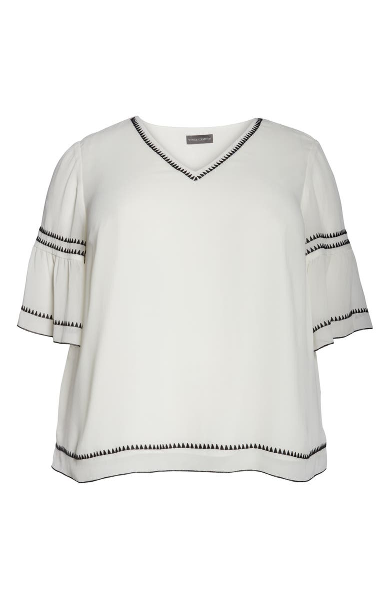 Vince Camuto Bell Sleeve Embroidered Chiffon Top, Alternate, color, Pearl Ivory