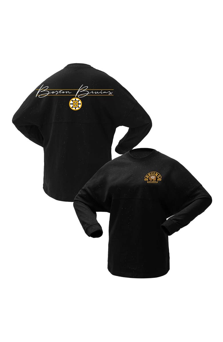 FANATICS Women's Fanatics Branded Black Boston Bruins 100th Anniversary Sparkle Spirit Jersey T-Shirt, Alternate, color, Black