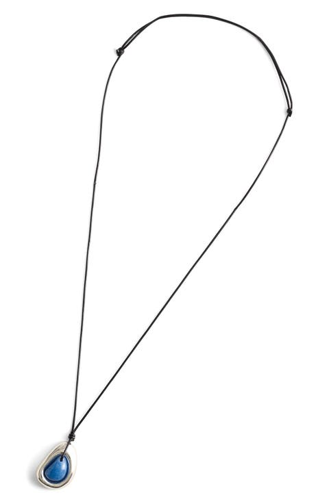 Semiprecious Stone Sculptural Pendant Cord Necklace