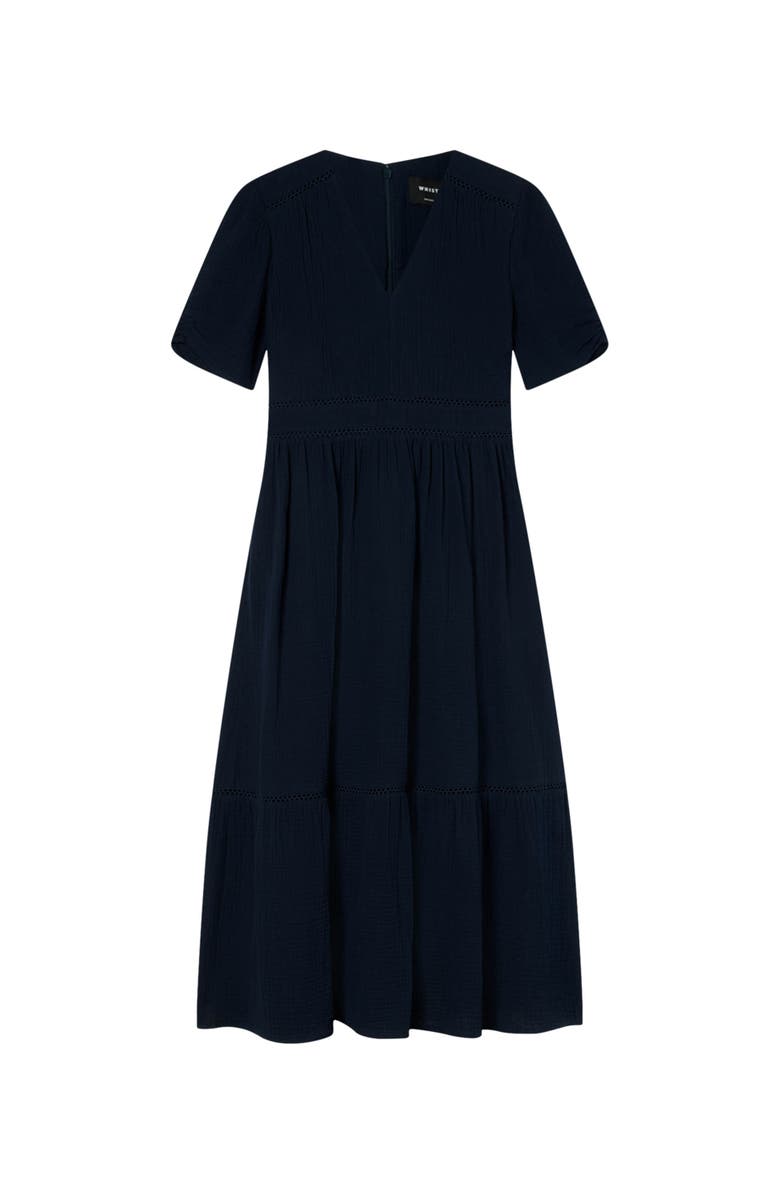 Whistles V-Neck Textured Midi Dress, Alternate, color, Navy