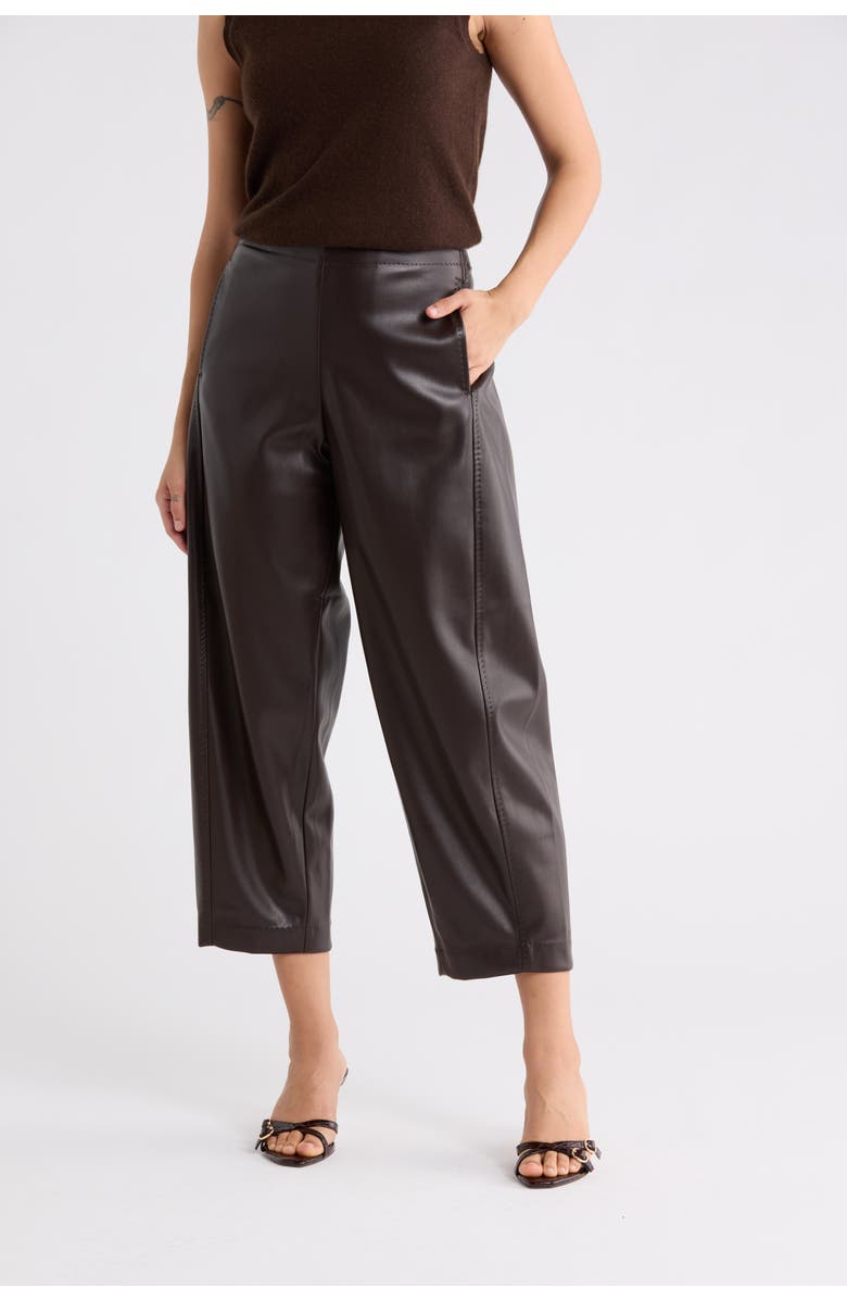 MAX STUDIO Faux Leather Barrel Pants, Main, color, Dark Brown