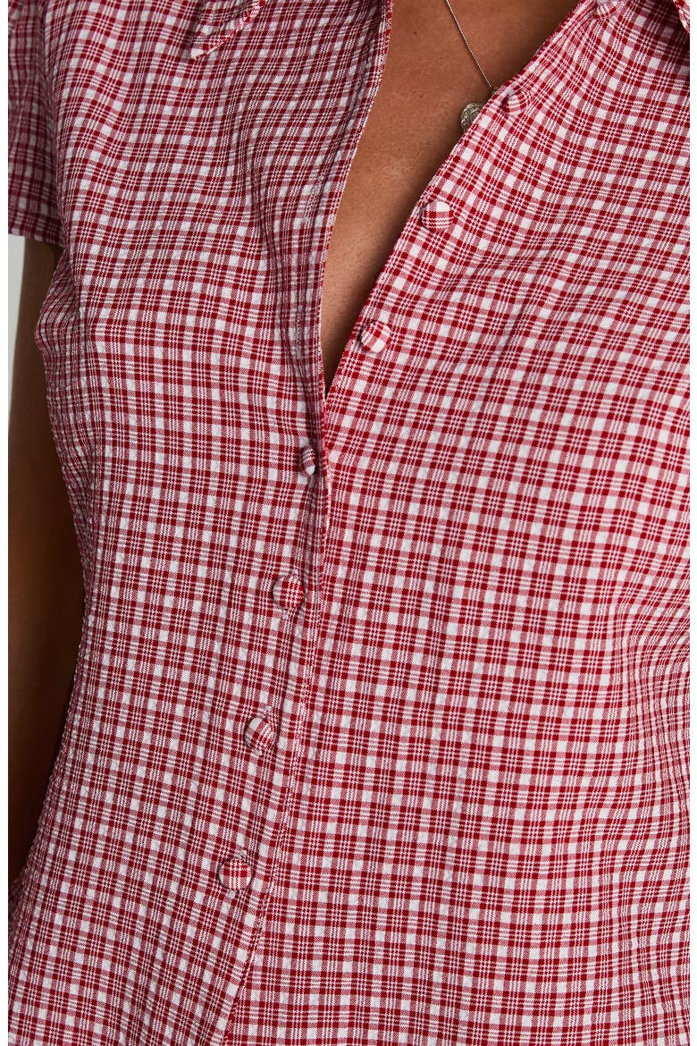 Float Away Plaid Crop Button-Up Shirt, Alternate, color, RED CHECK