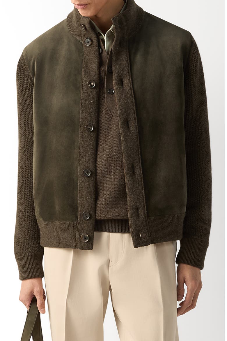 Cashmere & Suede Cardigan, Main, color, DARK OLIVE GREEN