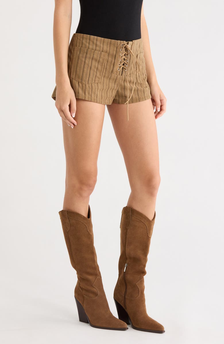 Princess Polly Ronnee Lace-Up Stripe Shorts, Alternate, color, Brown Stripe