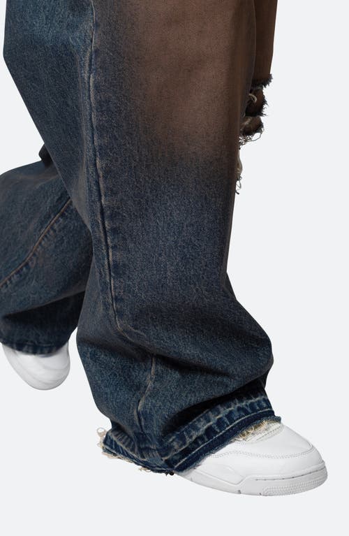 Mnml Baggy Rave Ripped Wide Leg Jeans In Rust