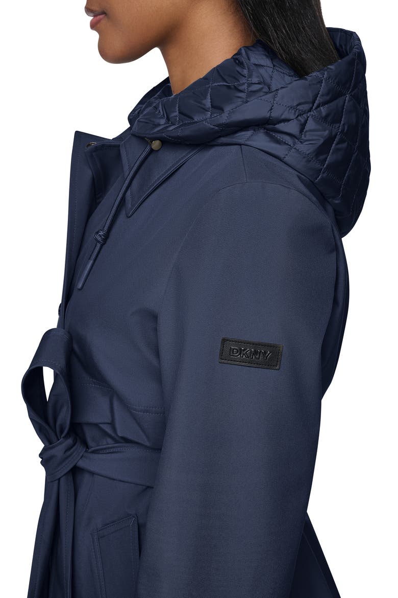 Softshell Quilted Bib Hooded Water Resistant Trench Coat, Alternate, color, DARK NAVY