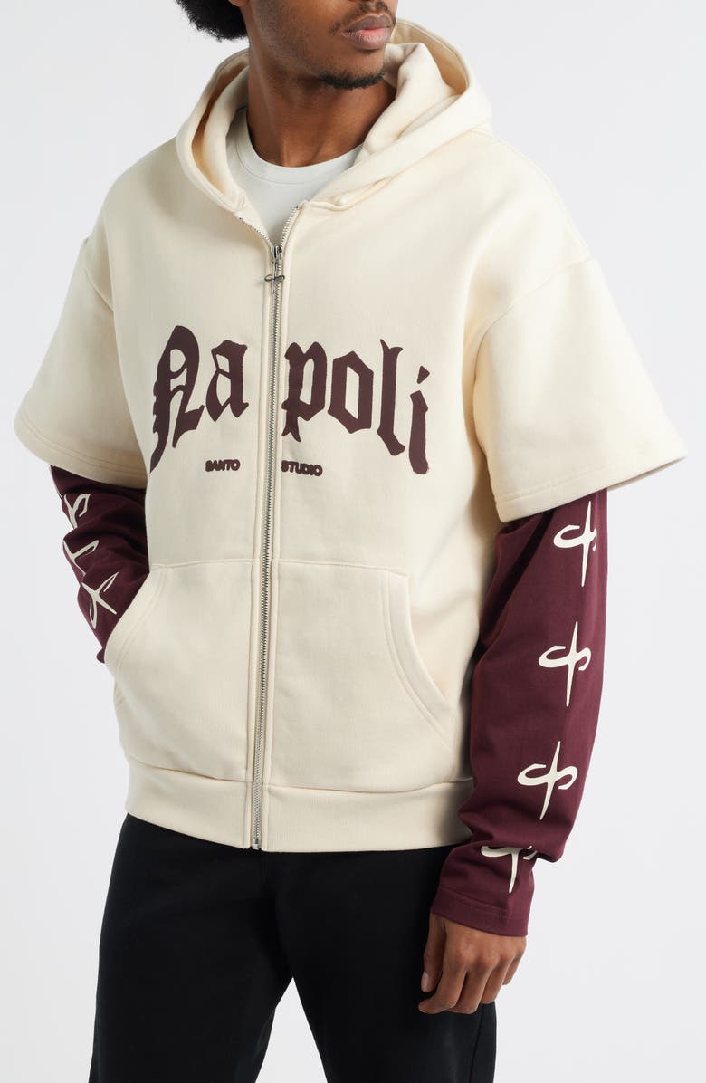 SANTO STUDIO Napoli Fight Team Layered Zip Hoodie, Alternate, color, White