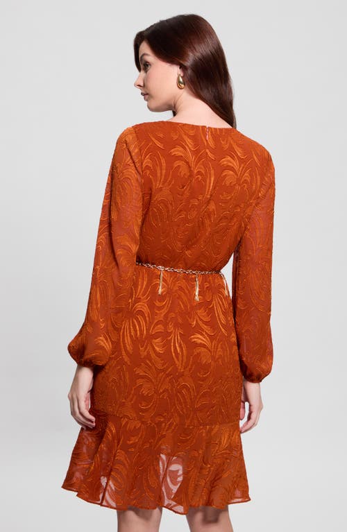 Guess Deztiny Long Sleeve Dress In Orange