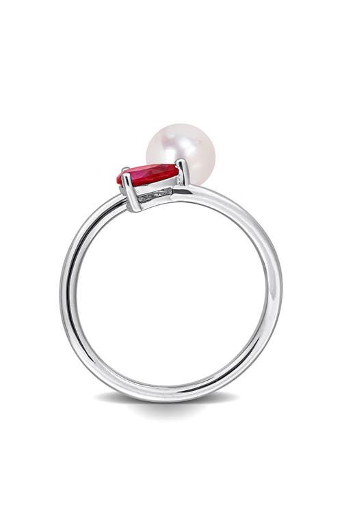 Delmar 6-6.5mm Cultured Freshwater Pearl & Stone Bypass Ring In Red